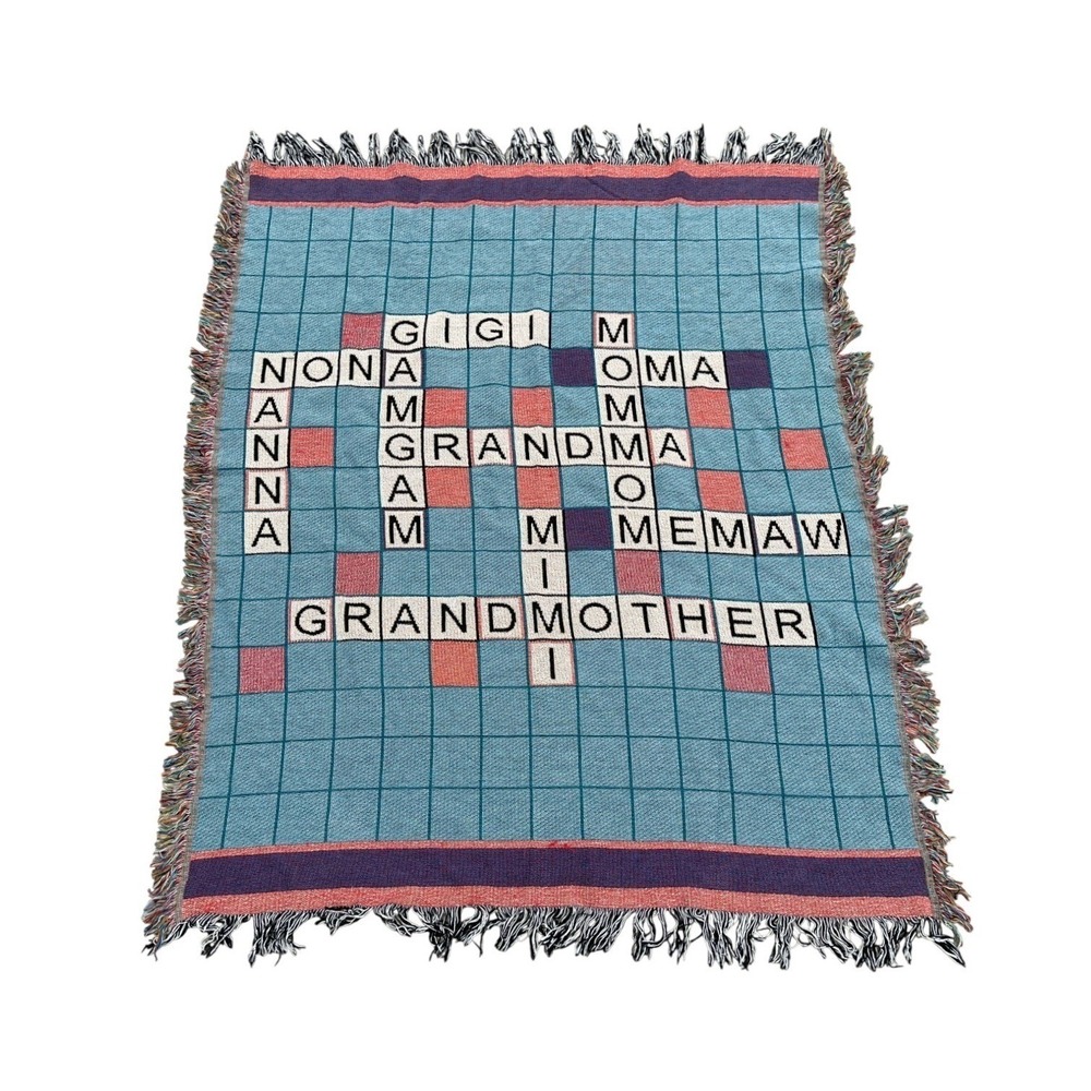 VTG Scrabble Style Throw Blanket Grandma Gigi Nana Mimi Gift Cottage Cozy 60x49"